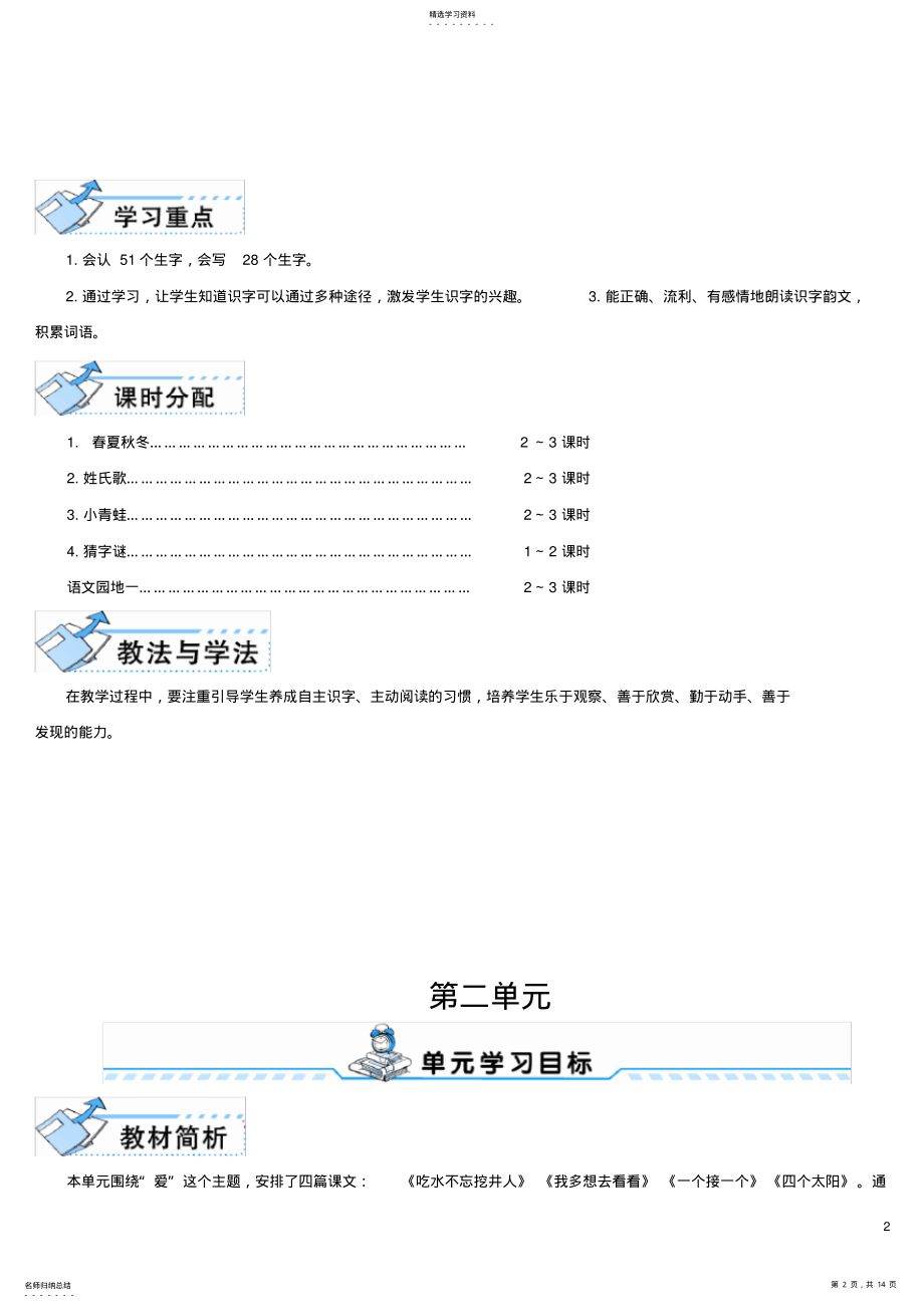 2022年部编版一年级下册语文单元计划2 .pdf_第2页