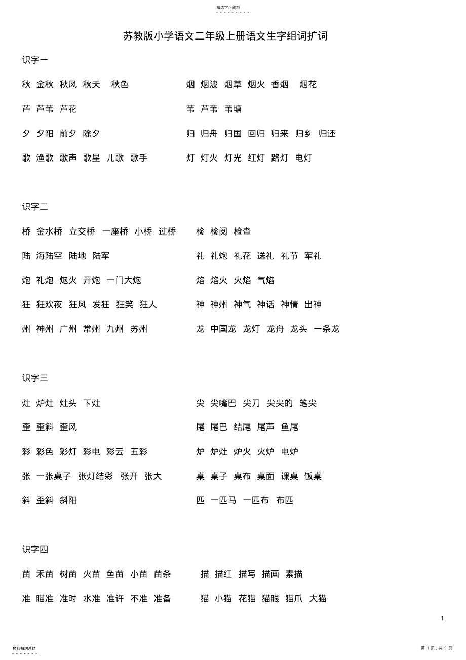 2022年苏教版小学语文二年级上册语文生字组词扩词 .pdf_第1页