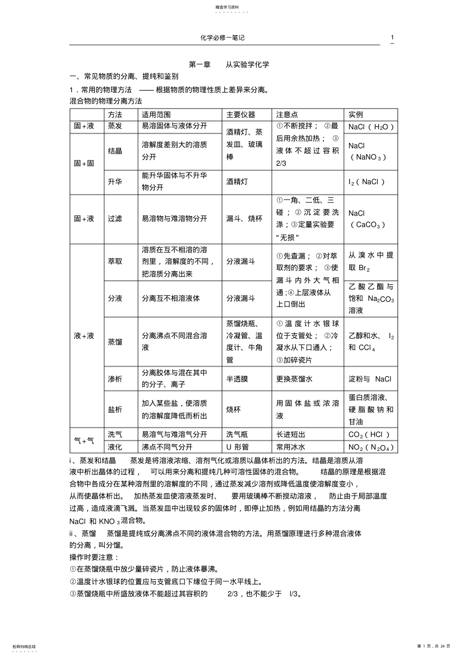 2022年高一化学必修1知识点总结 .pdf_第1页