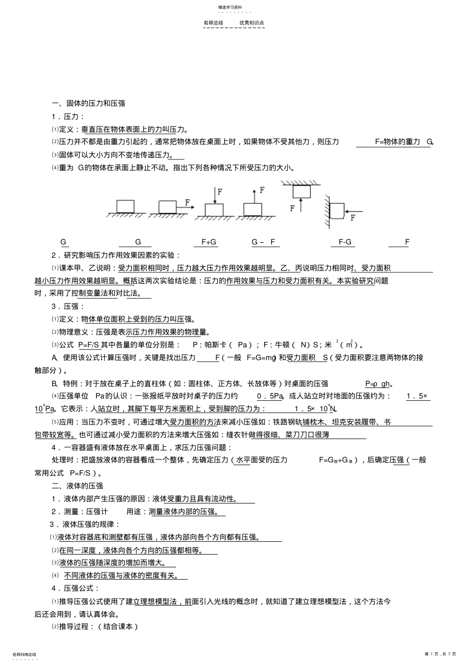 2022年压强和浮力知识点归纳=-= .pdf_第1页