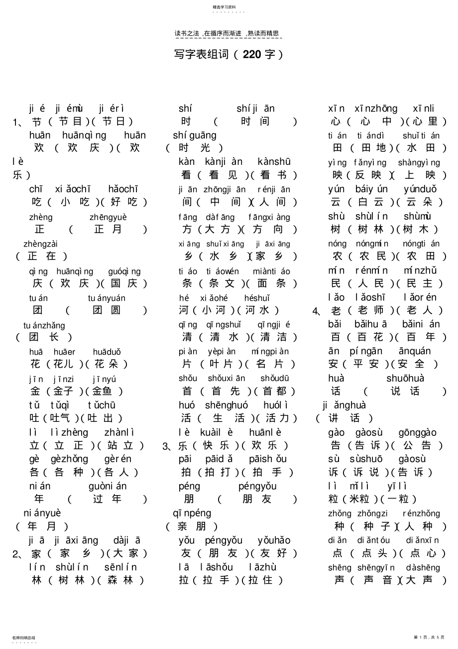 2022年北师大版小学语文一年级下册写字表组词 .pdf_第1页