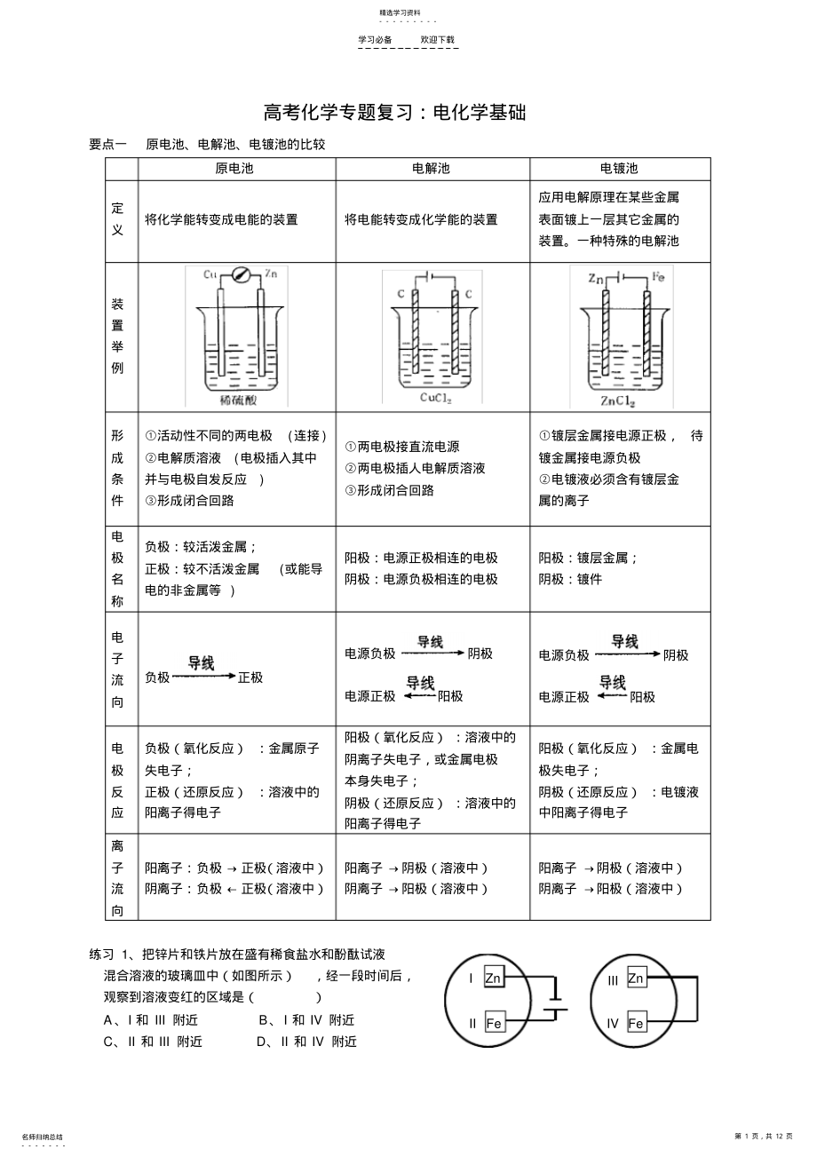 2022年化学专题复习电化学基础 .pdf_第1页