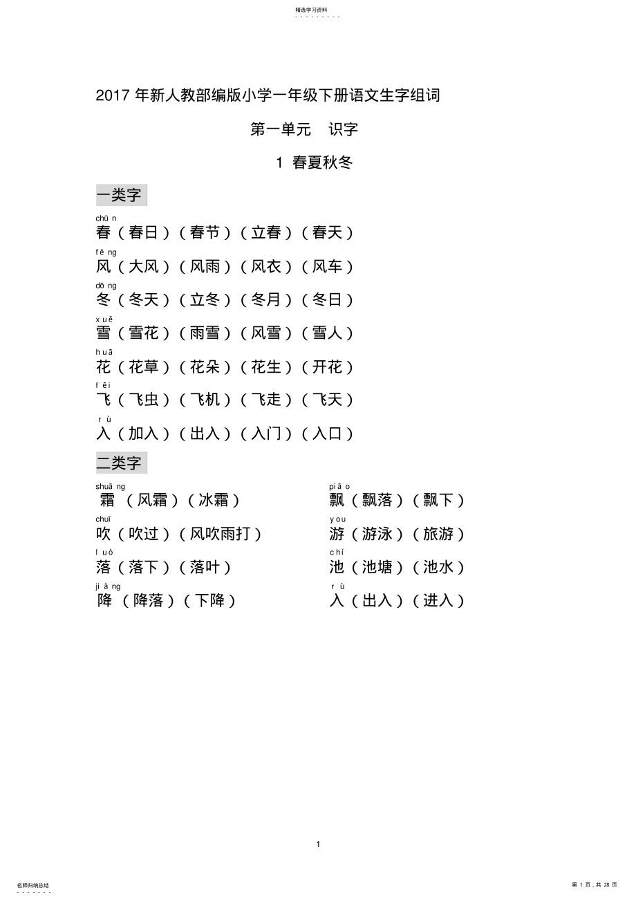 2022年部编小学一年级下册生字组词3 .pdf_第1页