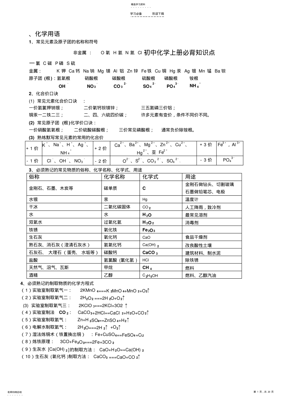 2022年初中化学上册必背知识点 .pdf_第1页