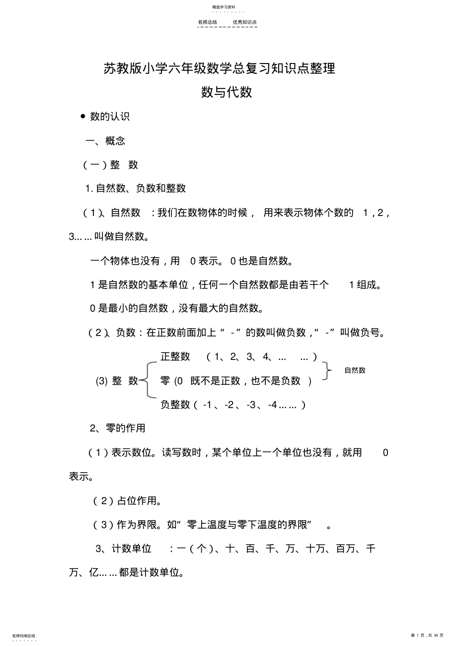 2022年苏教版小学六年级总复习知识点整理 .pdf_第1页