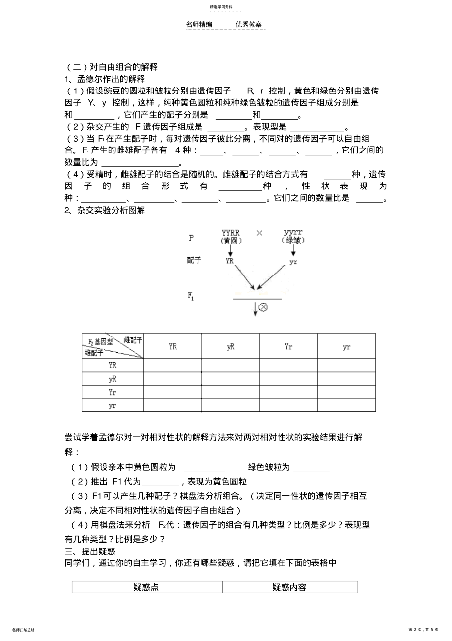 2022年自由组合定律导学案 .pdf_第2页