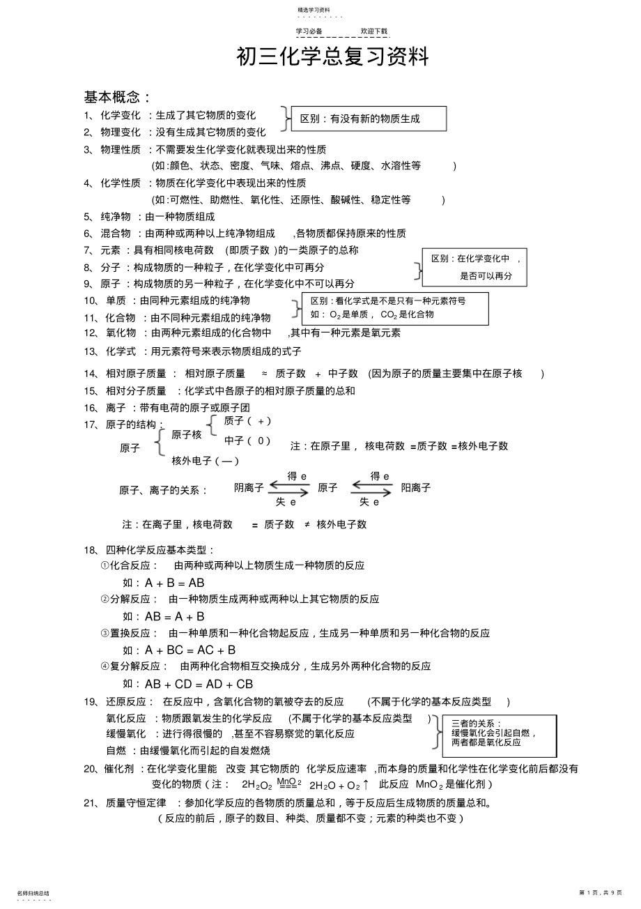 2022年初三化学总复习资料重点 .pdf_第1页