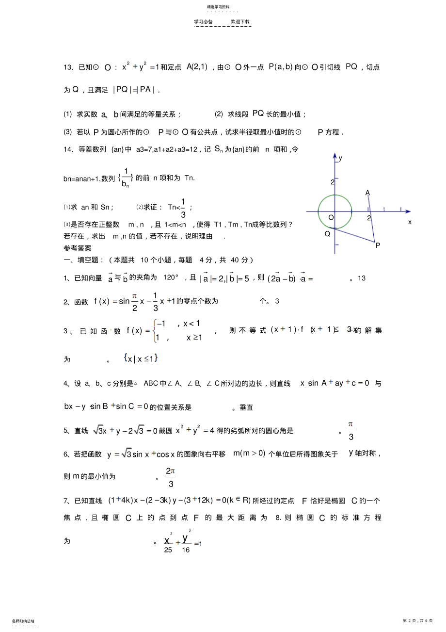 2022年四星级重点高中高考冲刺数学复习单元卷：三角与解析几何 .pdf_第2页