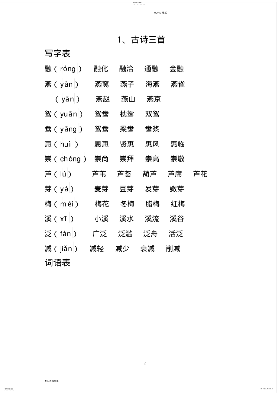 2022年部编人教版三年级语文下册生字组词+课后词语4 .pdf_第2页