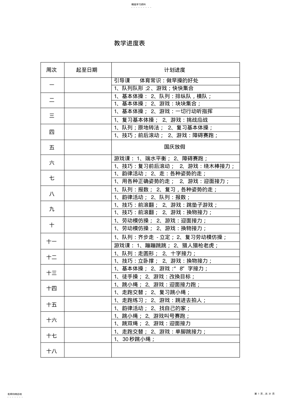 小学体育六年级上教学进度表.体育教案 .pdf_第1页