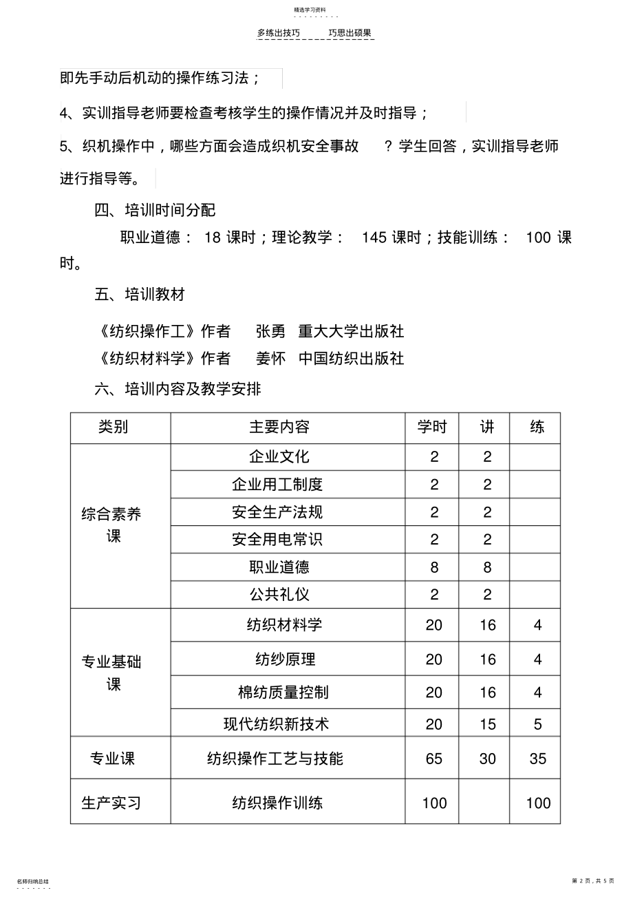 2022年纺织操作工教学计划与大纲 .pdf_第2页