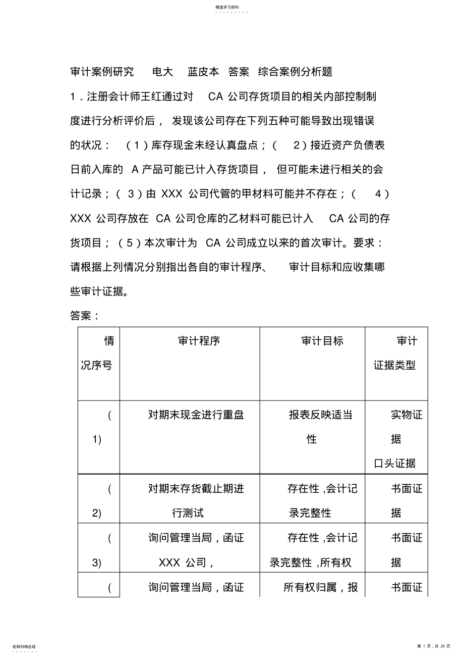 2022年审计案例研究电大蓝皮本答案综合案例分析题 .pdf_第1页