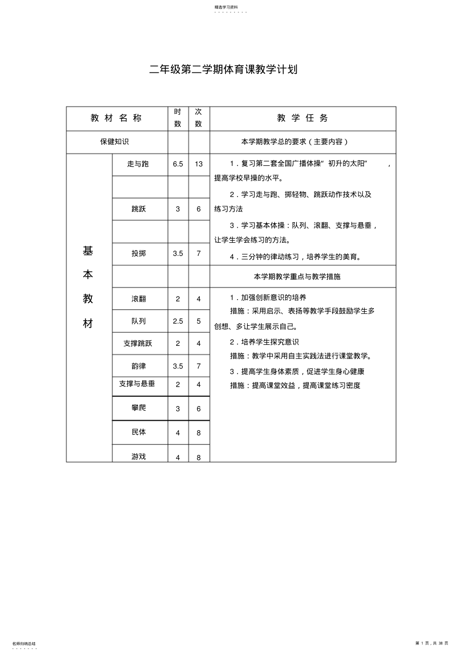 2022年小学二年级第二学期体育课教学计划 .pdf_第1页