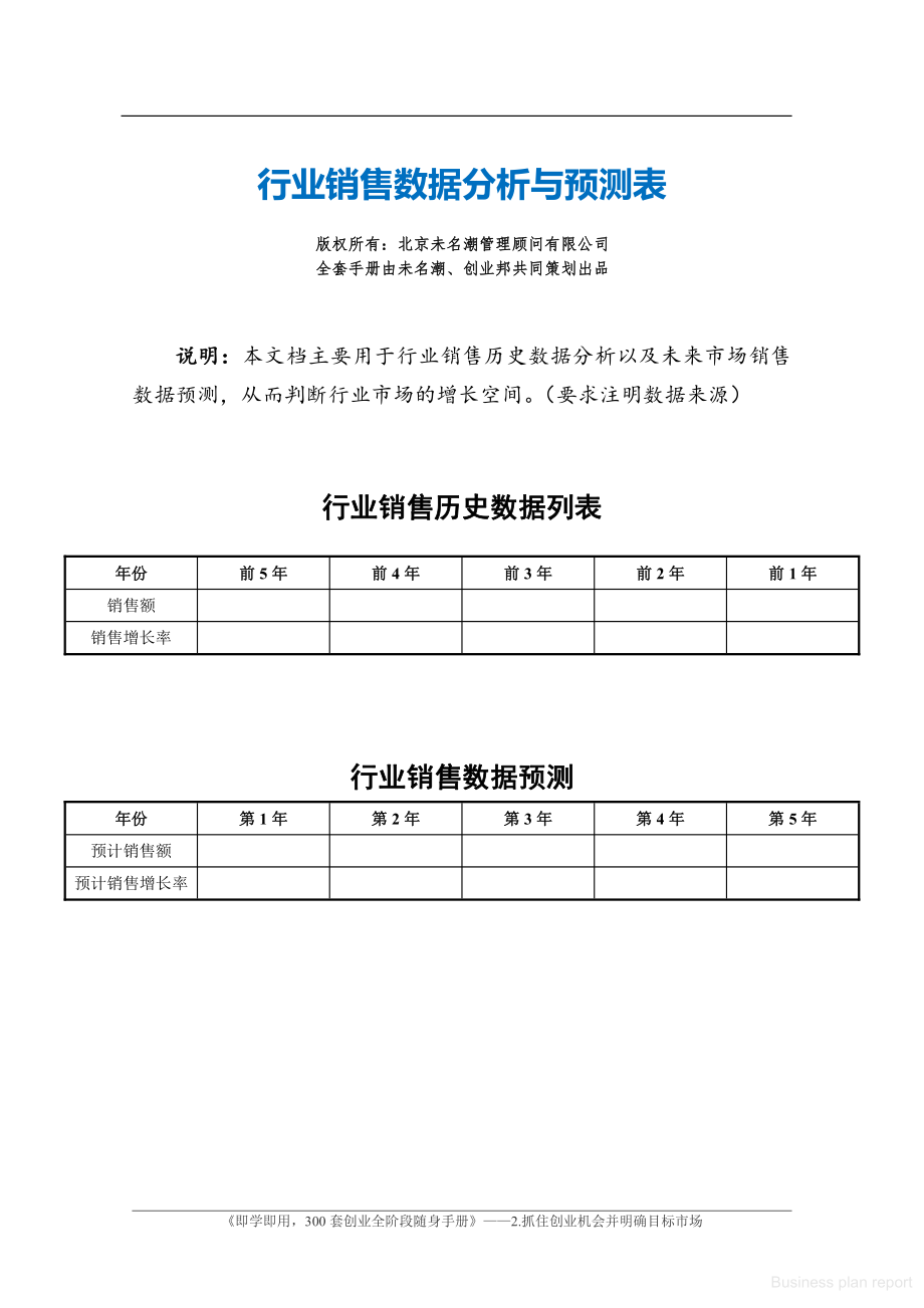 商业计划书和可行性报告行业销售数据分析与预测表.pdf_第1页