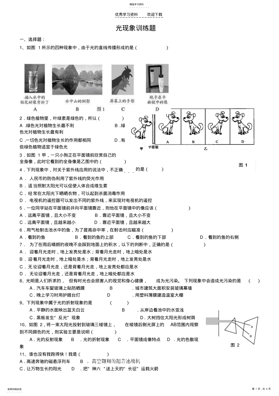 2022年初二物理光现象测试题及答案 .pdf_第1页