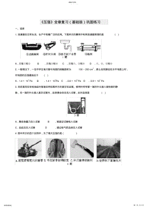 2022年初中物理《压强》全章复习巩固练习 .pdf