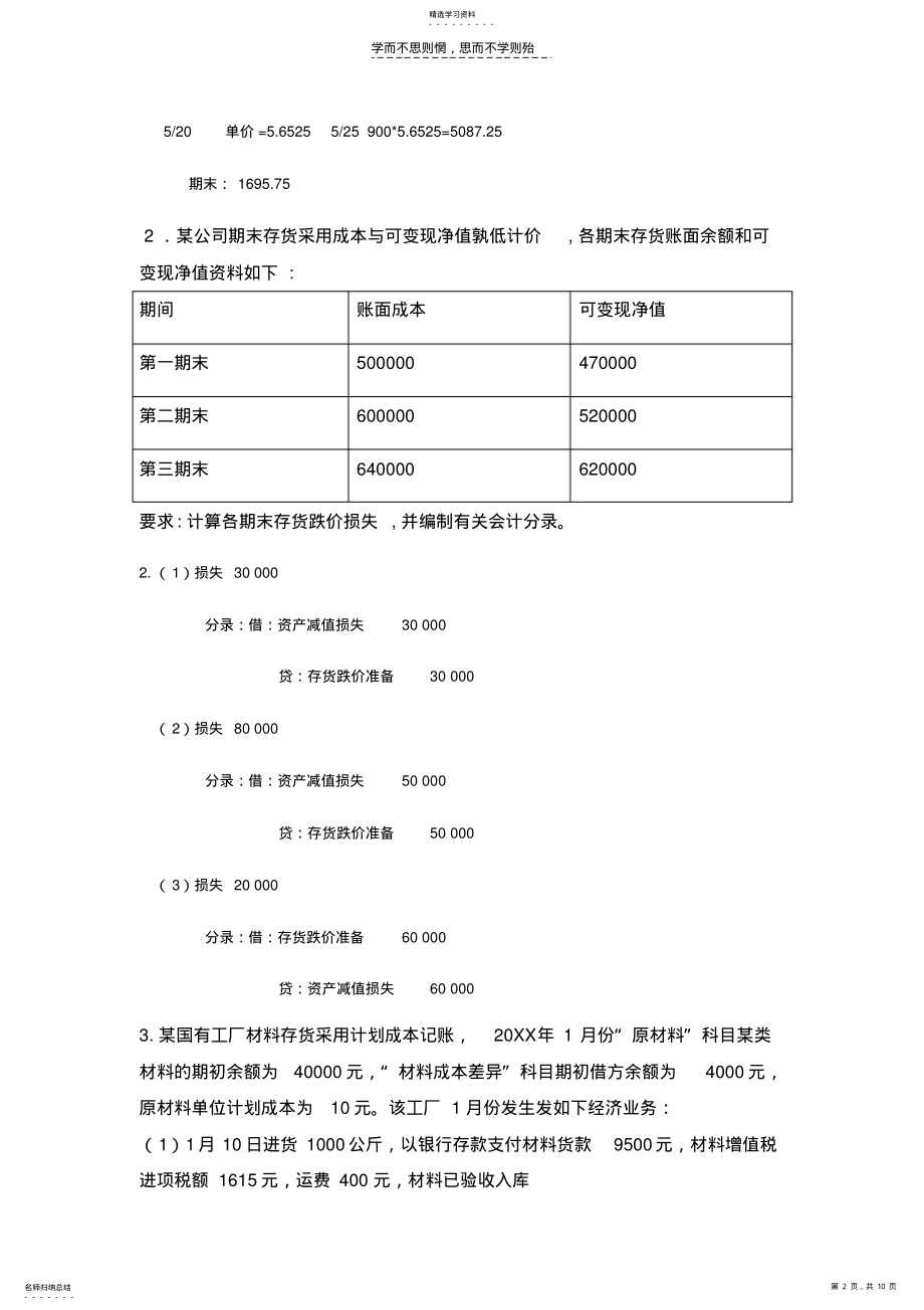 2022年存货固定资产练习题及答案 .pdf_第2页