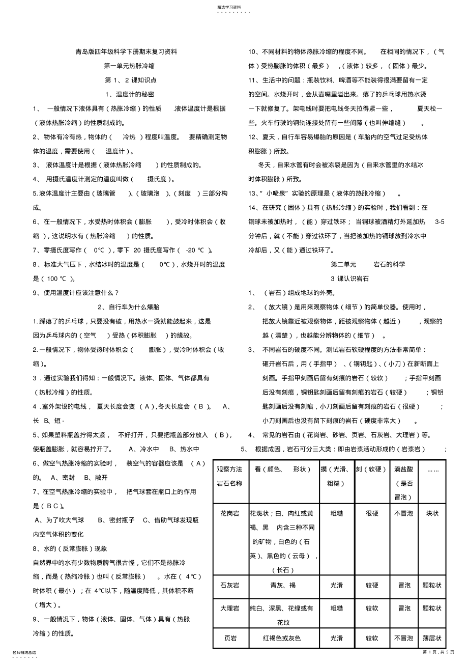 2022年青岛版四年级科学下册期末每课知识点资料 .pdf_第1页