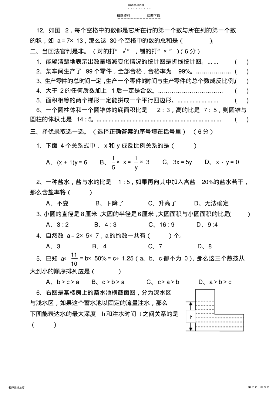 2022年小升初数学试卷2 .pdf_第2页