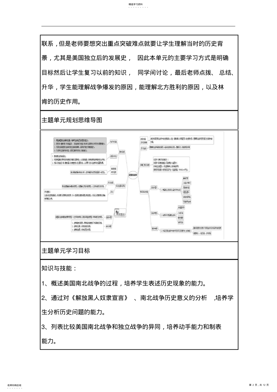 2022年初中历史《美国南北战争》单元教学设计以及思维导图 2.pdf_第2页