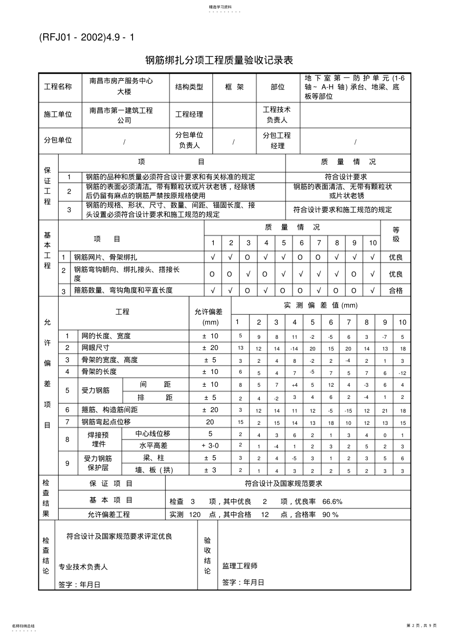 2022年钢筋绑扎分项工程质量验收记录表26986 .pdf_第2页