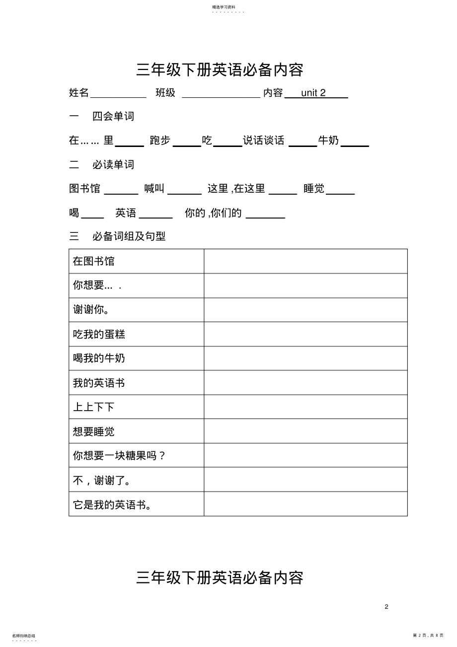 2022年译林英语三年级下册各单元知识点3B英语必背默写版 .pdf_第2页