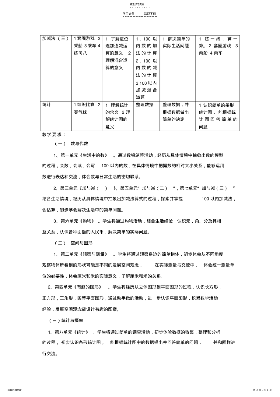 2022年小学数学一年级下册教学设计教学计划 .pdf_第2页