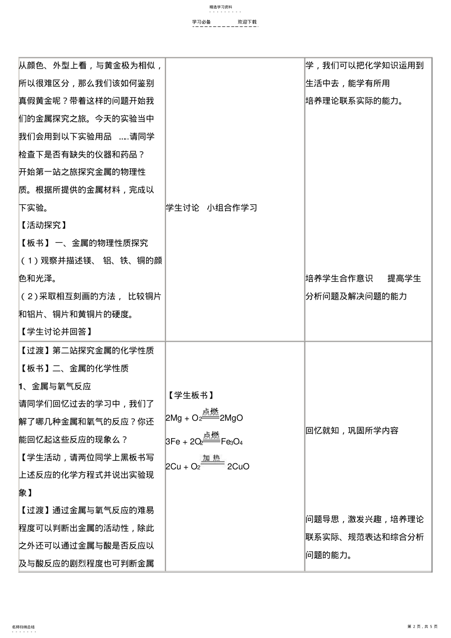 2022年实验活动4金属的物理性质和某些化学性质教案设计 .pdf_第2页