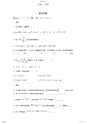 2022年初三总复习数与代数专题练习 .pdf
