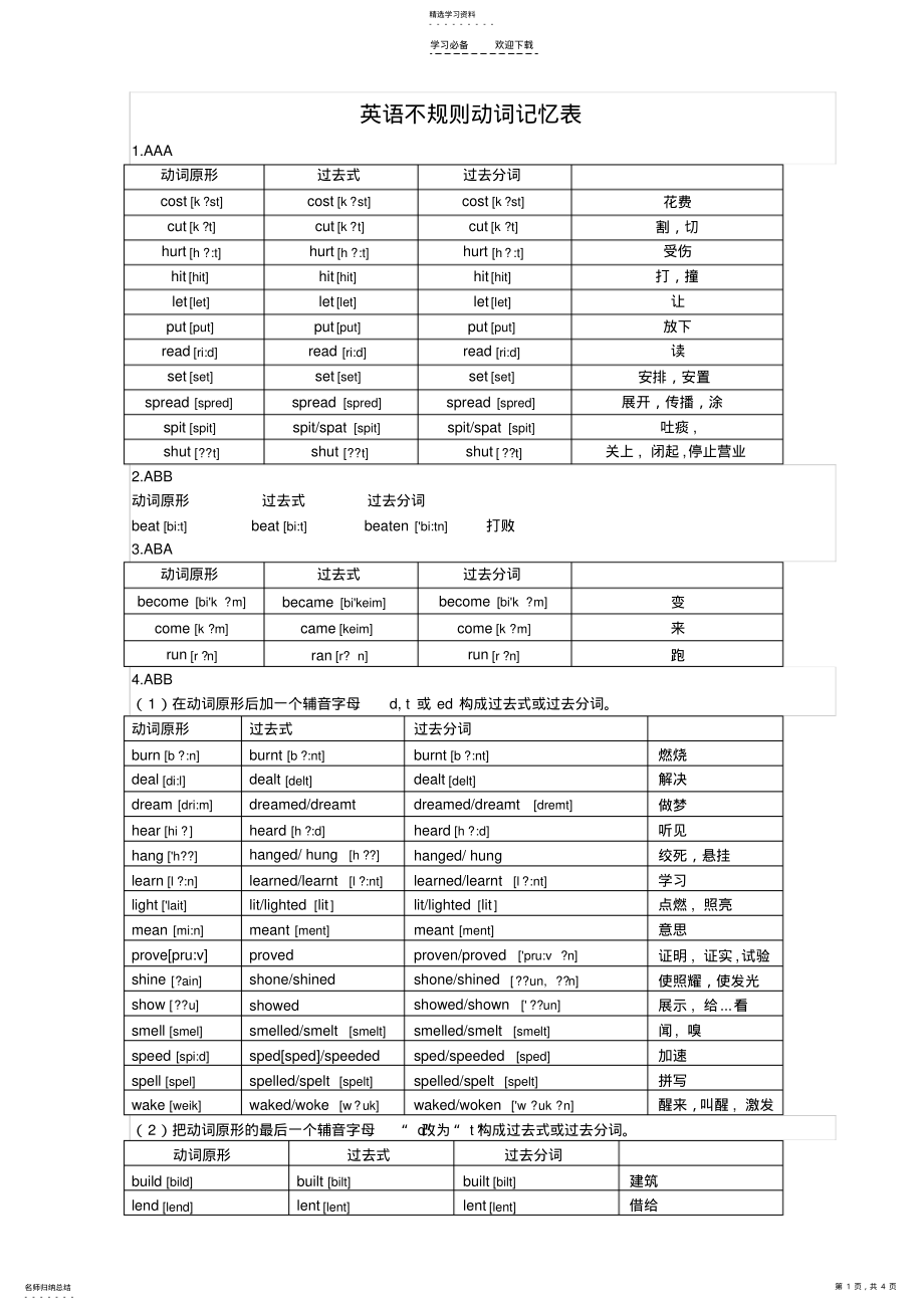 2022年初中不规则动词表 .pdf_第1页