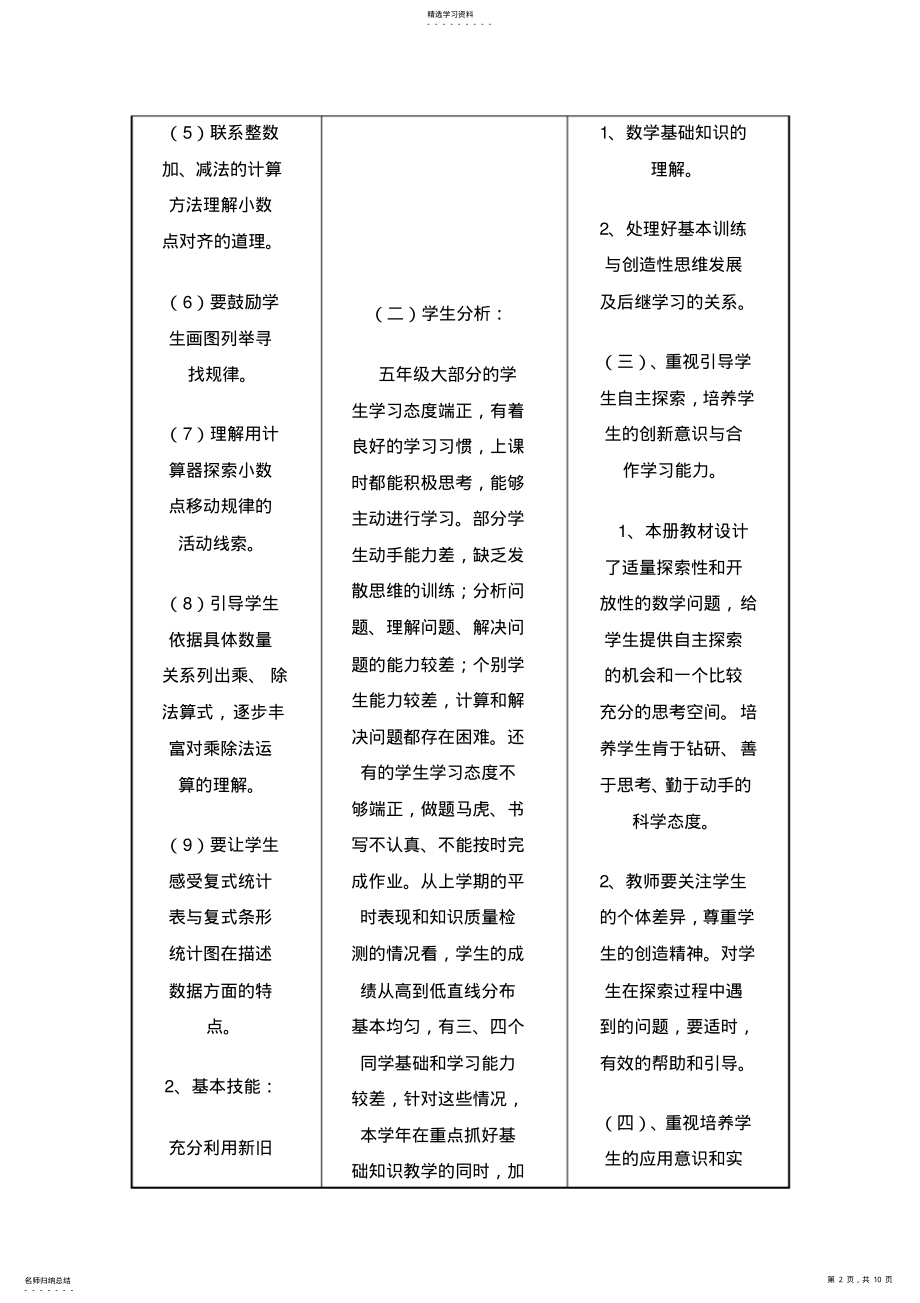 2022年苏教版小学五年级数学上册教学计划 .pdf_第2页