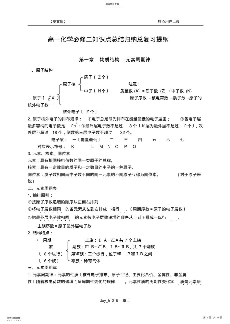 2022年高一化学必修二知识点总结归纳总复习提纲 .pdf_第1页