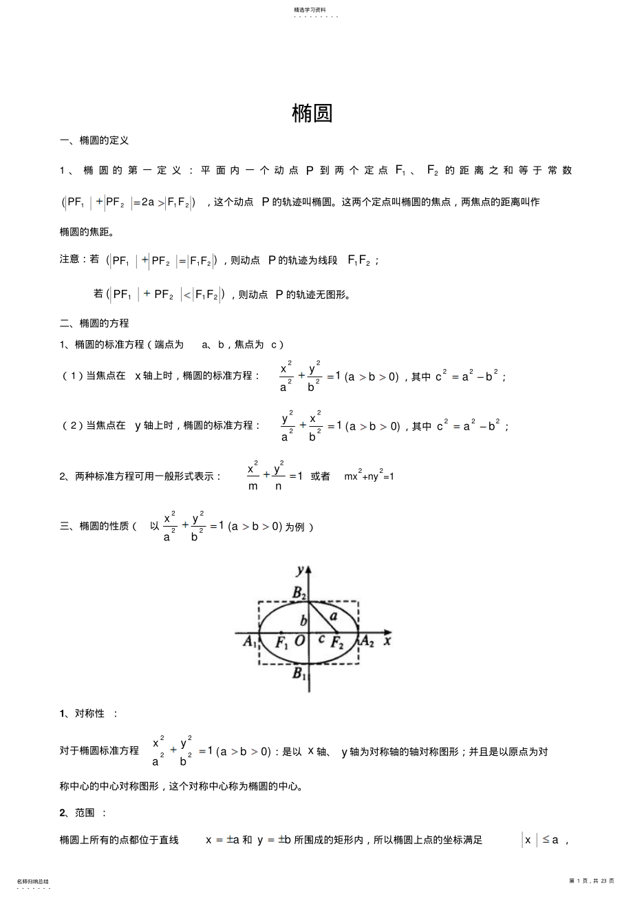 2022年圆锥曲线椭圆双曲线抛物线知识点总结例题习题精讲 .pdf_第1页