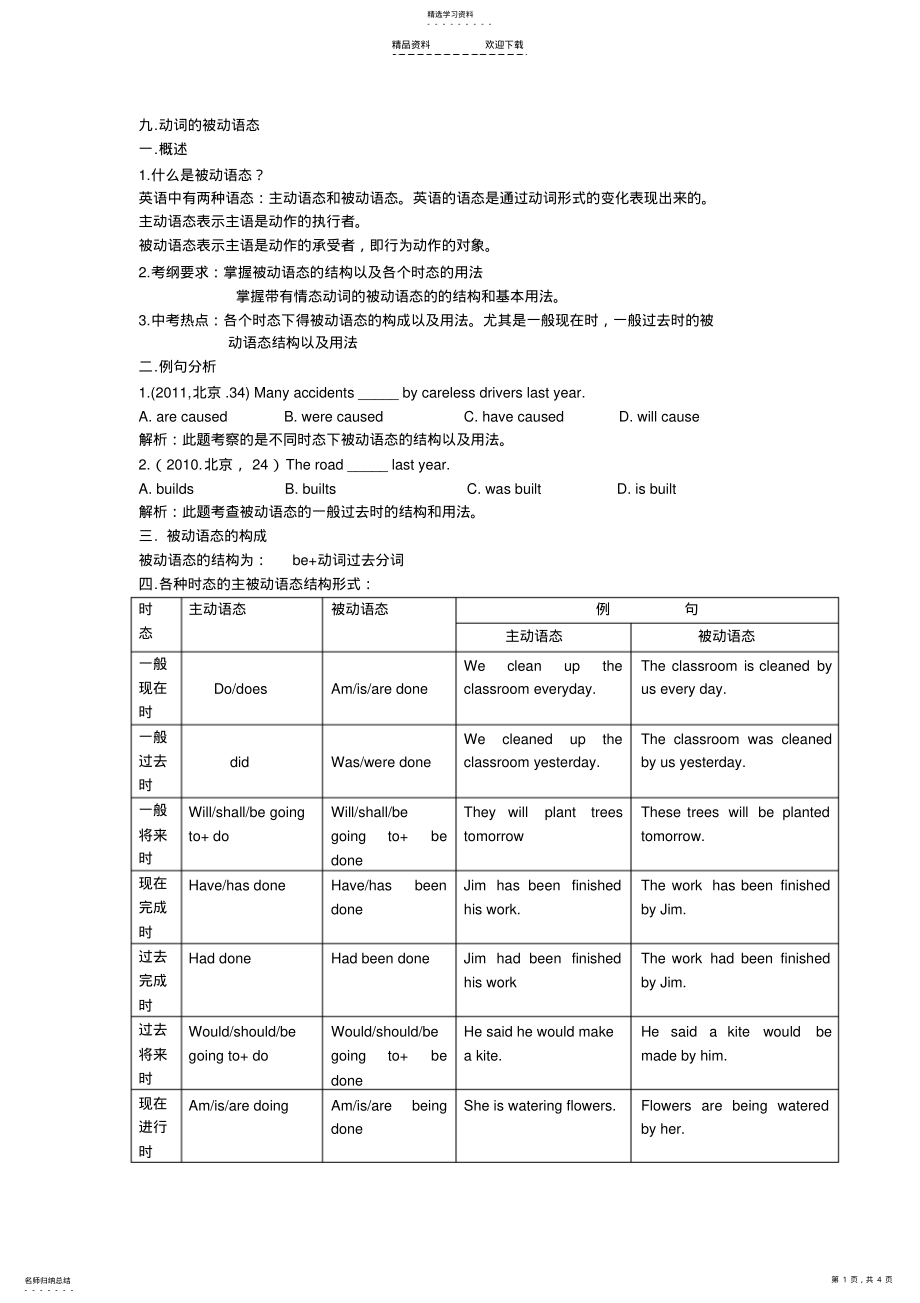 2022年初中英语讲义语法篇-被动语态 .pdf_第1页