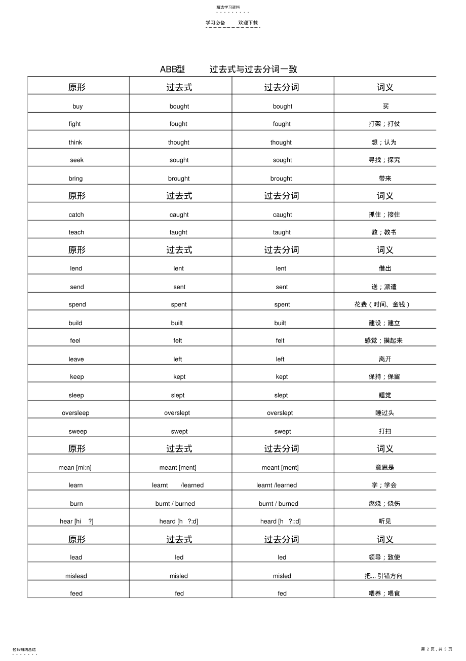 2022年英语不规则动词过去式巧记表 .pdf_第2页