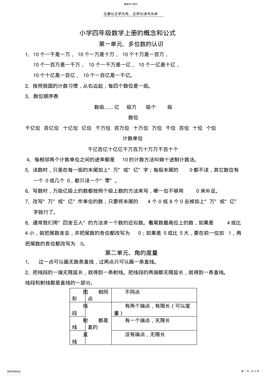 2022年小学四年级数学上册期末复习资料 2.pdf_第1页