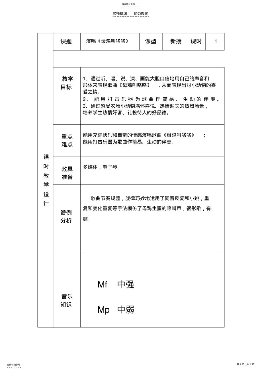 2022年北山街小学教学设计《母鸡叫咯咯》 .pdf_第2页