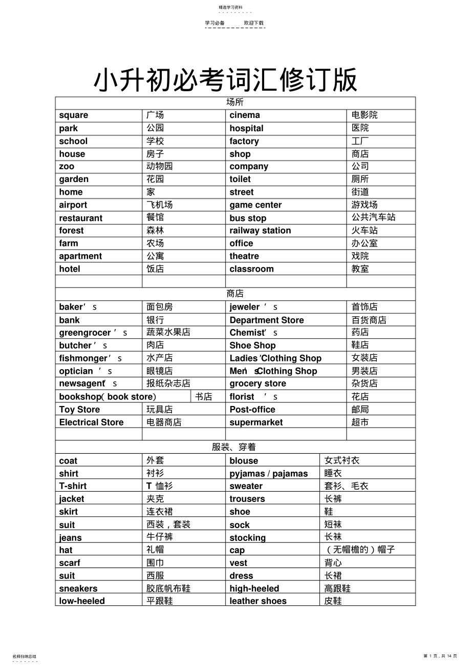 2022年小升初必背英语词汇 .pdf_第1页