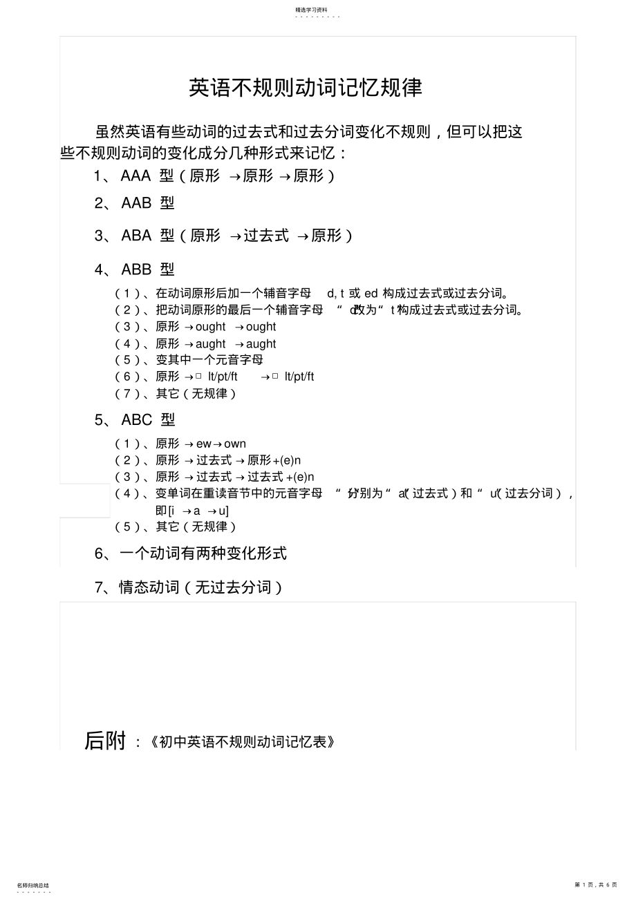 2022年初中不规则动词过去式和过去分词表 .pdf_第1页