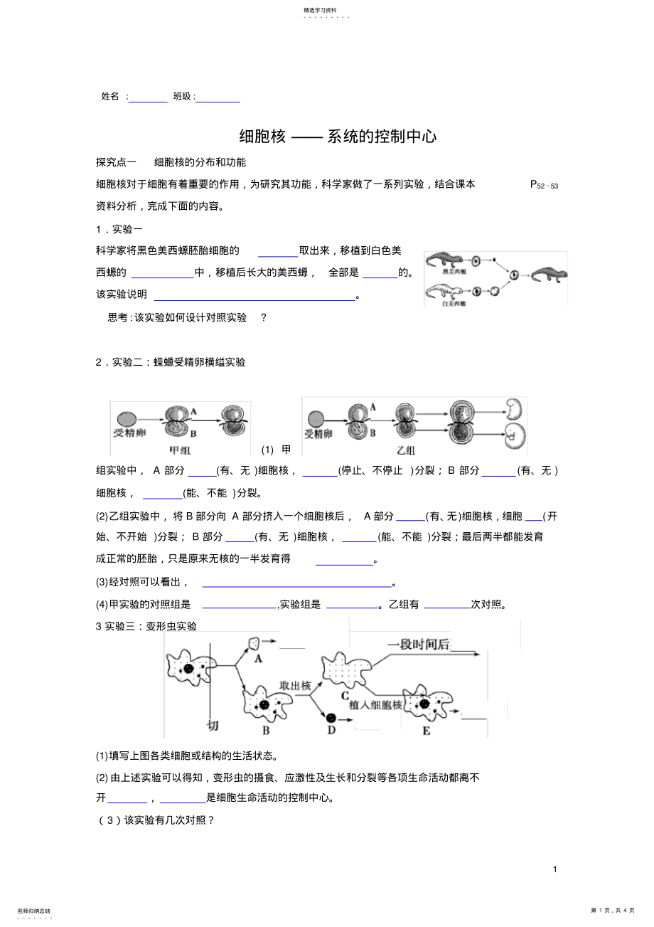 2022年细胞核——系统的控制中心导学案 .pdf_第1页