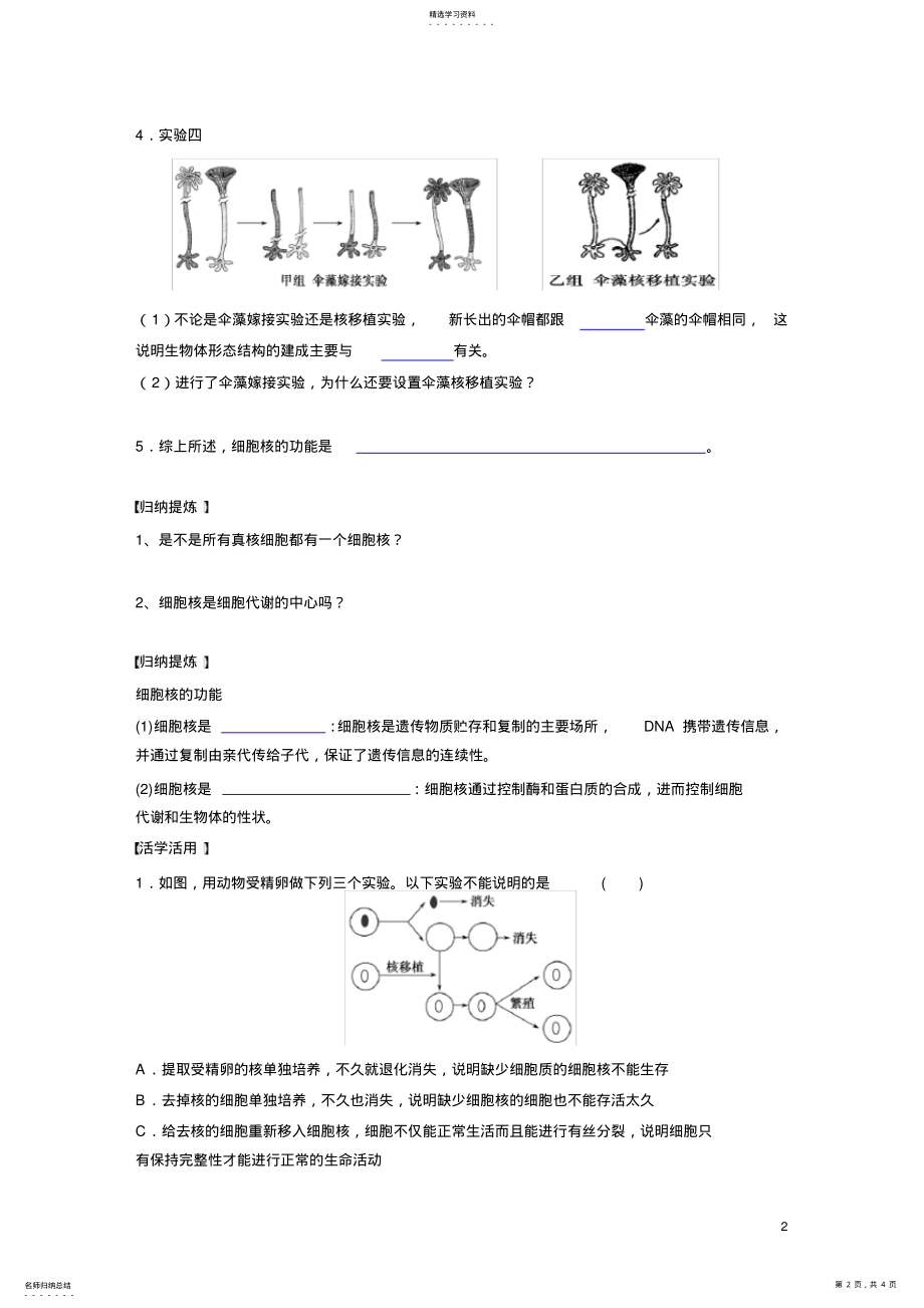 2022年细胞核——系统的控制中心导学案 .pdf_第2页