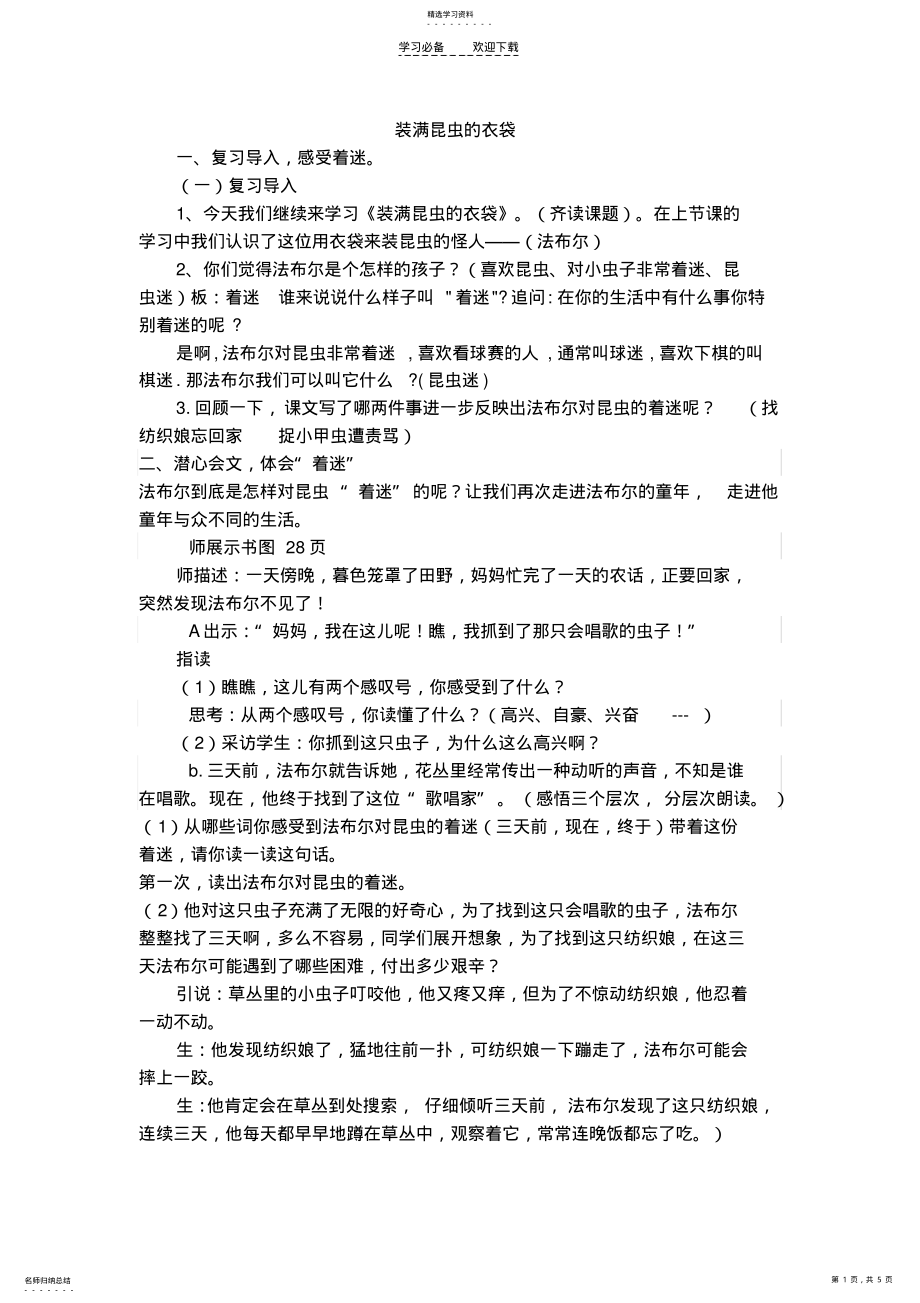 2022年装满昆虫的衣袋教案 .pdf_第1页