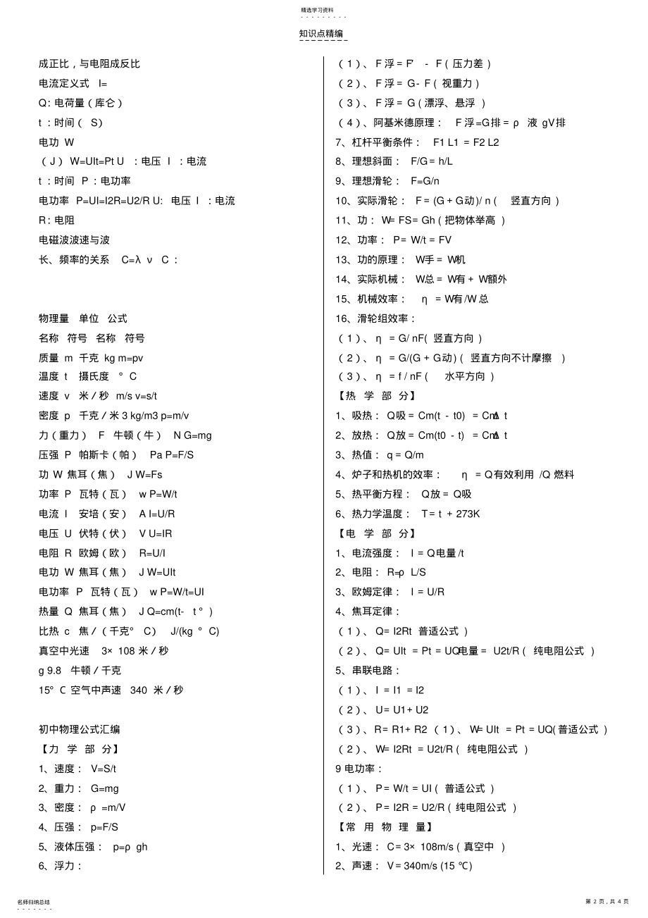 2022年初中物理知识点总结-公式 .pdf_第2页