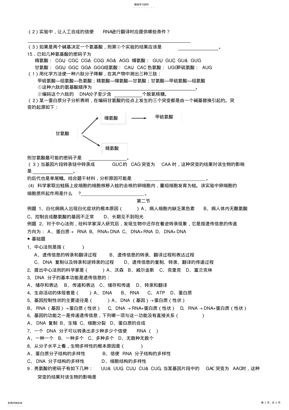 2022年基因指导蛋白质的合成习题 .pdf_第2页