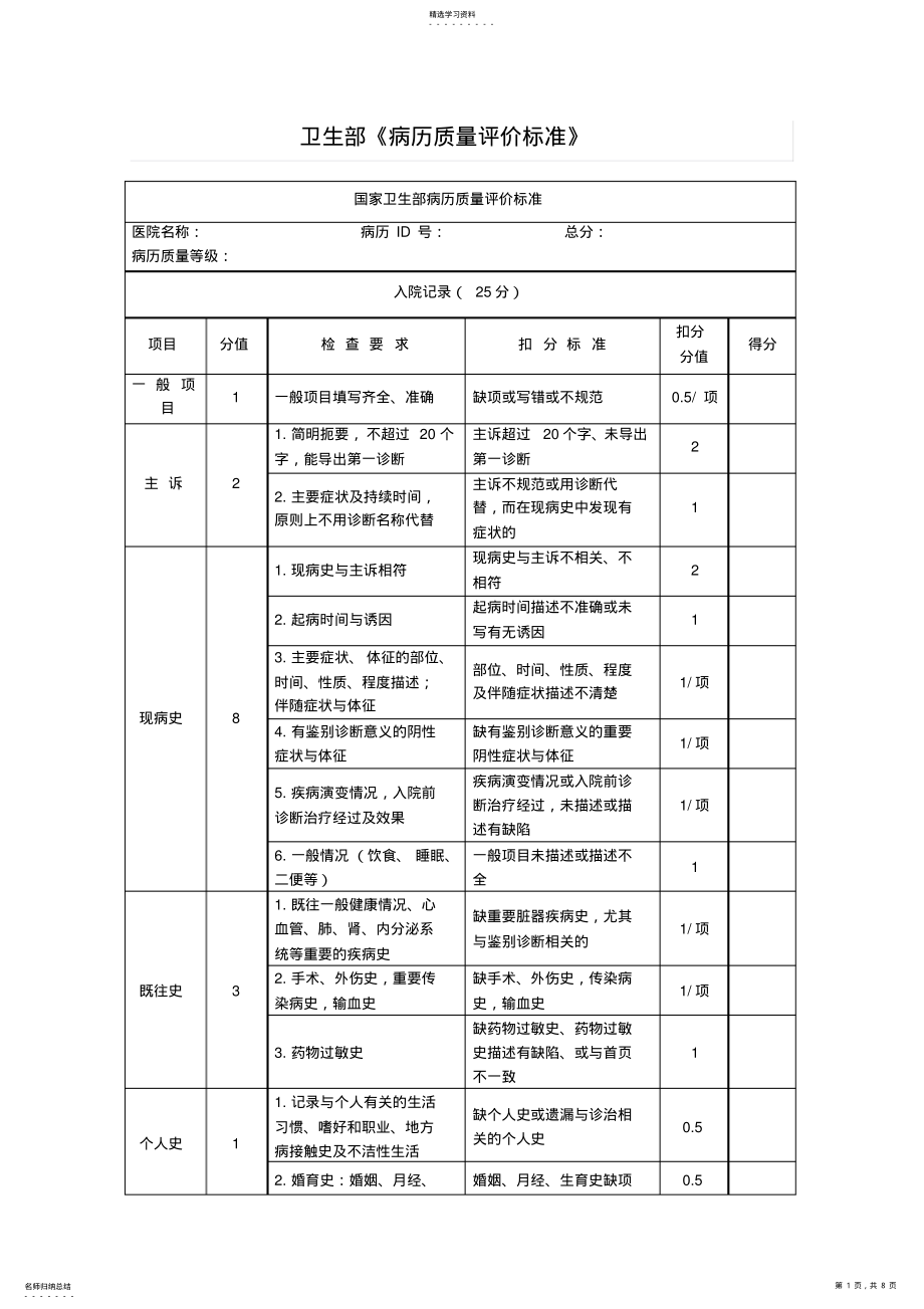 2022年卫生部病历质量评价标准 .pdf_第1页