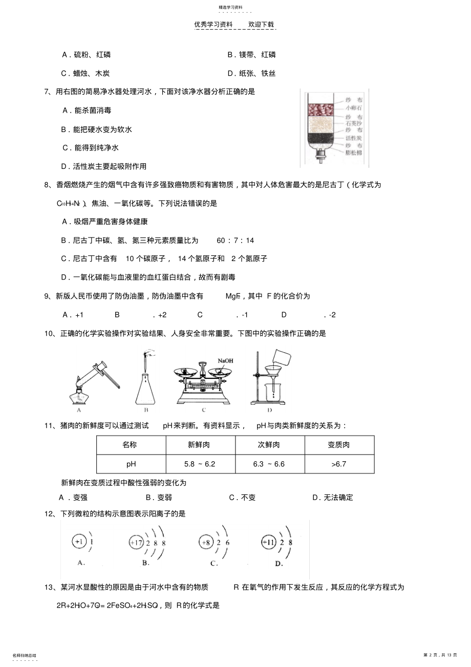 2022年初三化学试卷 .pdf_第2页