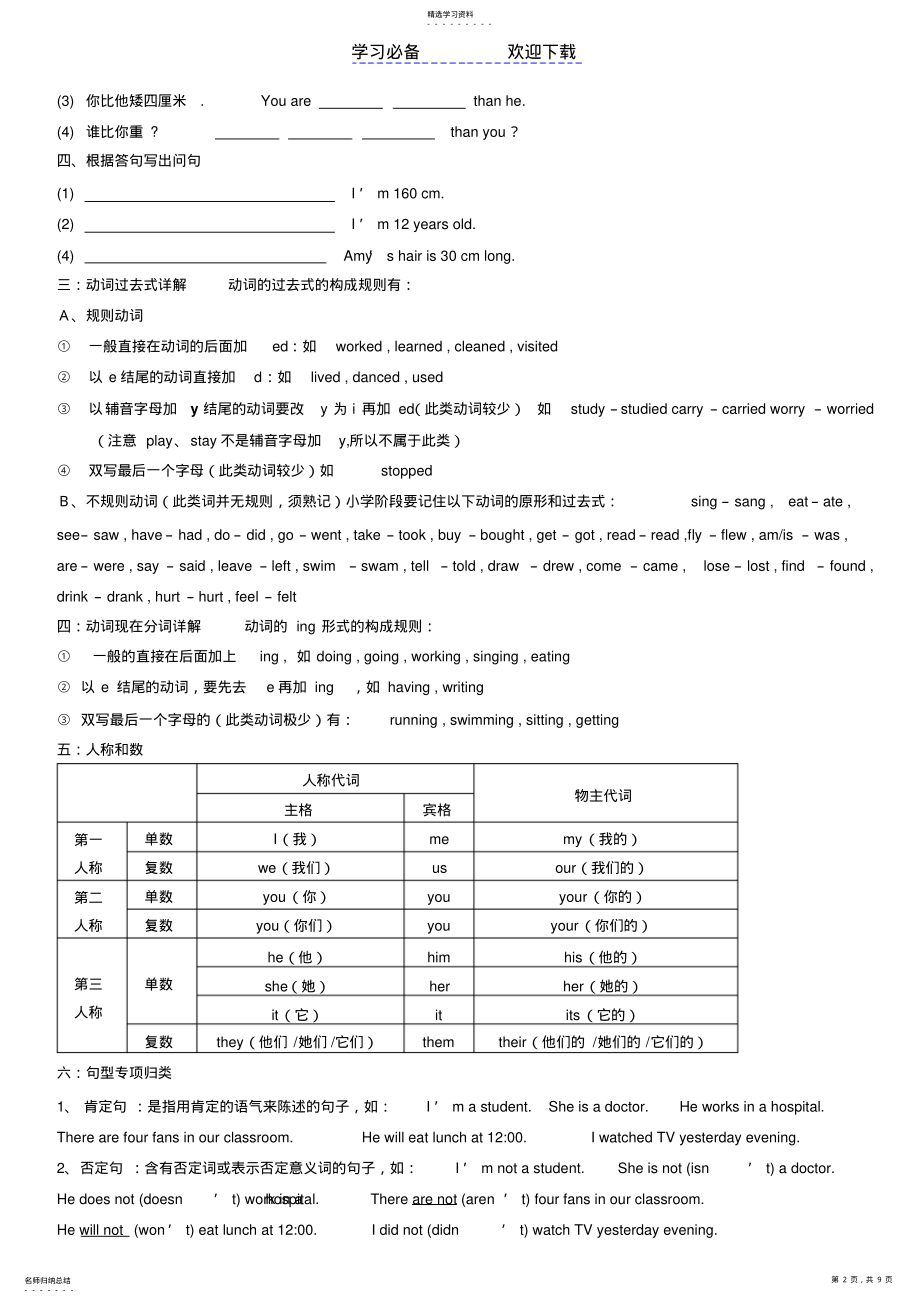 2022年小学英语毕业总复习资料精选 .pdf_第2页