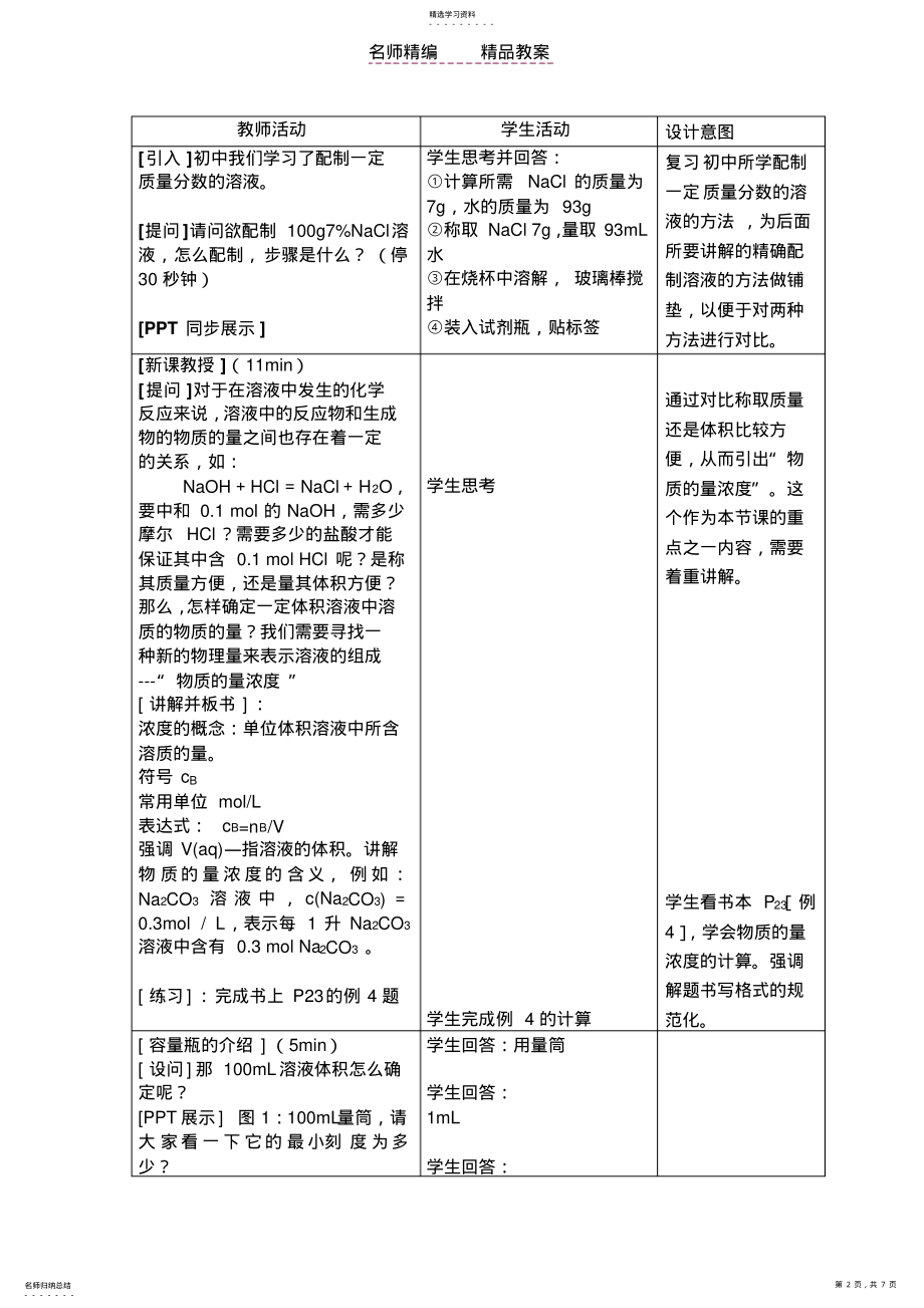 2022年苏教版溶液的配制与分析教案设计 .pdf_第2页