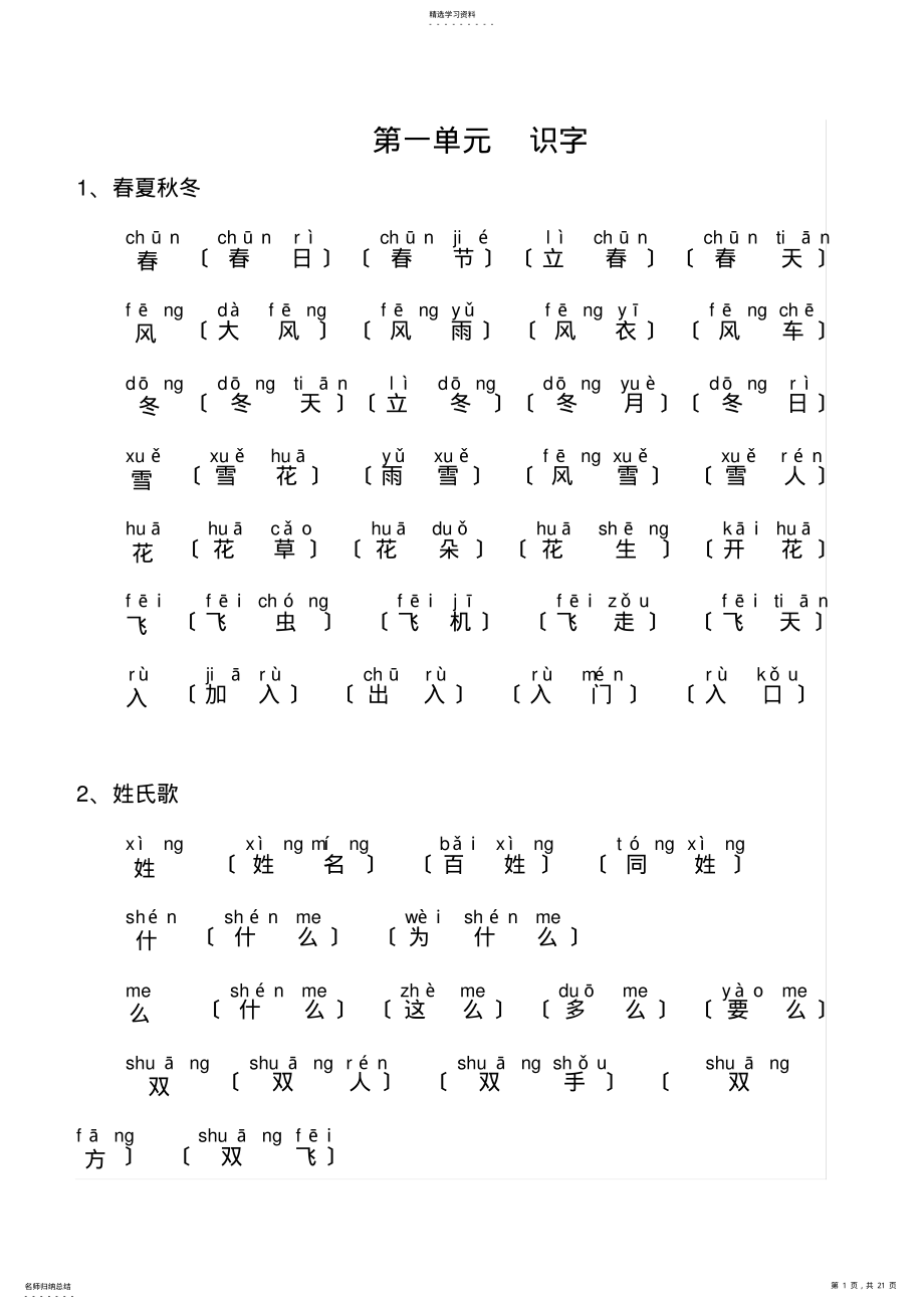 2022年部编版语文一年级下册词语汇总 .pdf_第1页