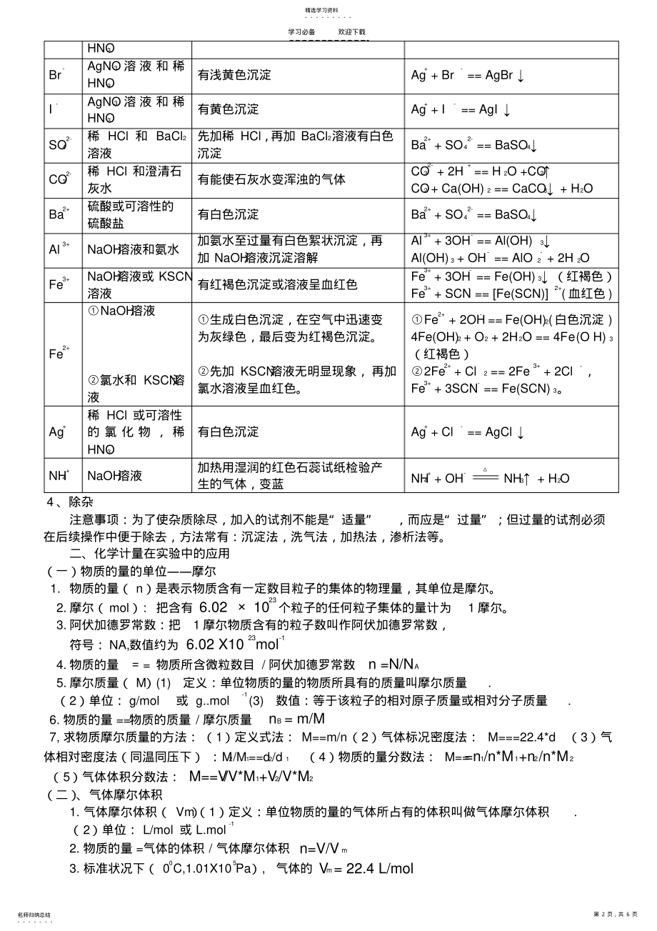 2022年高一化学知识点总结第一章从实验学化学 .pdf_第2页